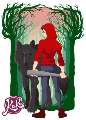 Vektor-Illustration Teen Wolf Rotkäppchen und großer böser Wolf