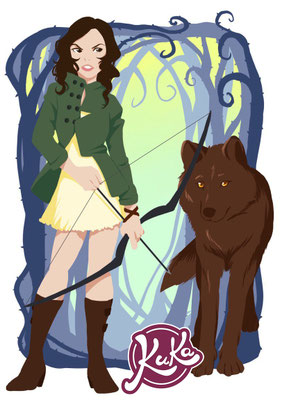 Vektor-Illustration Teen Wolf Jägerin und Wolf