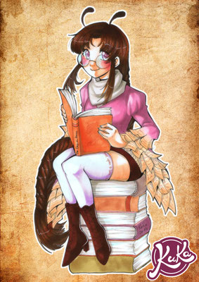 Illustration meines Buchwurm-Charakters Minerva