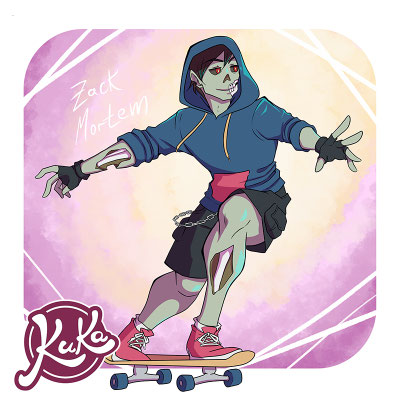 Monster als moderne Charaktere - Skateboard fahrender Zombie