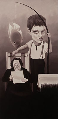 Fishing; 2025, oil on canvas,120 x 60 cm