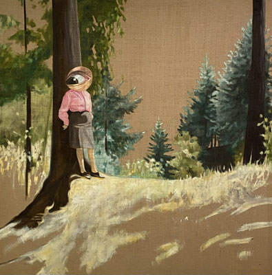 Das andere Auge ist auf die Wirklichkeit gerichtet, 2024, oil on jute, 162 x 162 cm