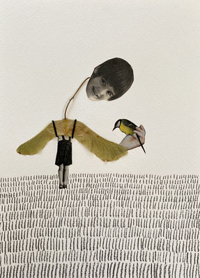 Fly if you can, 2024, mixed media on paper, 18 x 13 cm
