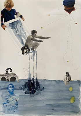 Der Knopfmacher; 2025, mixed media on paper, 100 x 70 cm
