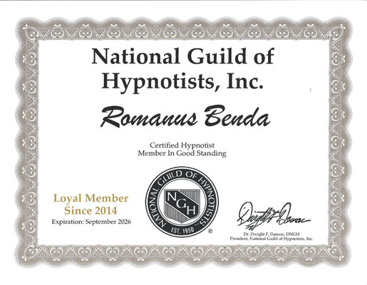 Romanus Benda - Mitgliedschaft National Guild of Hypnotists