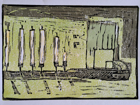sechs Kerzen (Farblinoldruck) 15x20