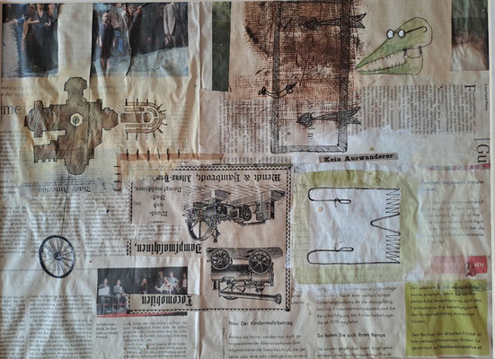 technisches Jahrbuch (Tusche, Aquarell, Collage) 20x30