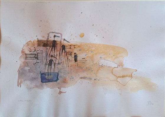 3 Vögel, Fußbad (Aquarell, P.) 30x40