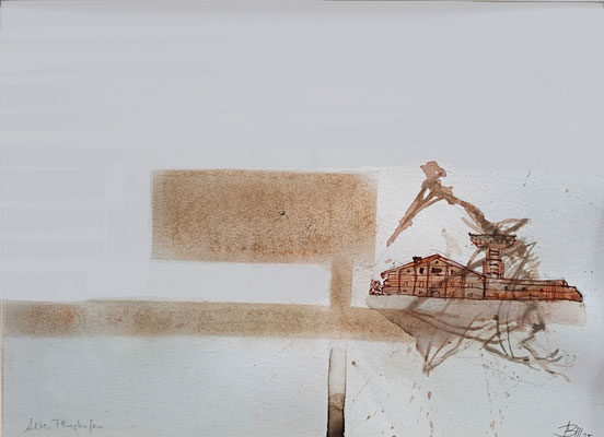 alter Flughafen (Pastell, Tusche, Papier) 25x30