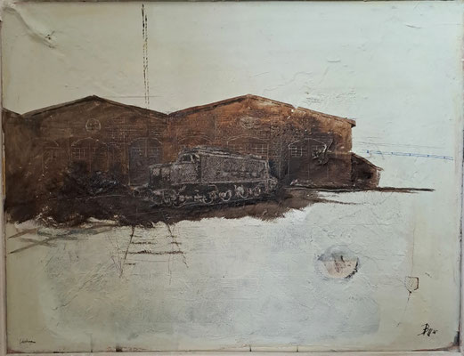 Lokschuppen (Eitempera, Öl, Faserplatte) 40x60