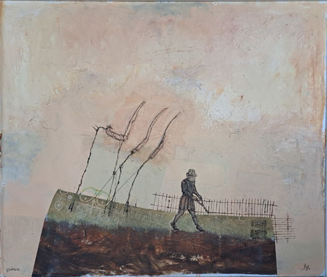 Wünschelrute (Eit, Öl, Kunststoffteile, Leinwand) 50x60