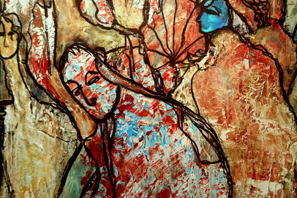 Abstrakte Malerei als Ausdruck von Emotionen: Unikate abstrakt für Kenner - Gemälde Togehter - gold, rot -  Atmosphäre - groß - 3
