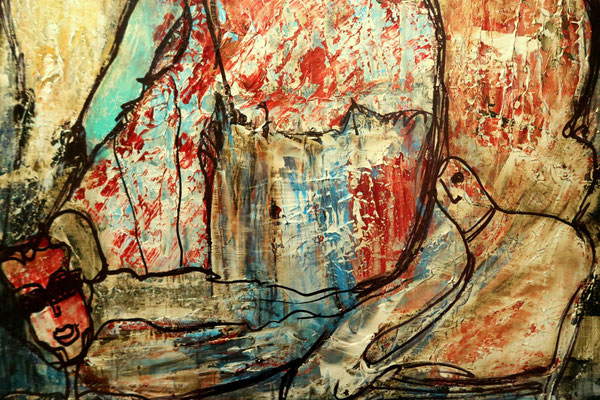 Abstrakte Malerei als Ausdruck von Emotionen: Unikate abstrakt für Kenner - Gemälde Togehter - gold, rot -  Atmosphäre - groß - 2