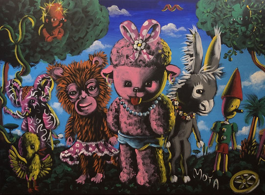Moya-Acrylique sur toile-Moya-Acrylique sur toile-Triptyque ouvert partie centrale 70X100cm, triptyque entier 200X70cm. Galerie Gabel-BIOT 