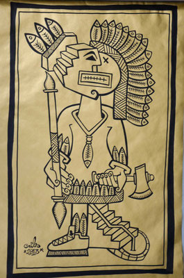 Nils-Indian chief-Posca noir sur kraft doré-(autres dessins sur demande)Galerie Gabel-galerie d'art côte d'Azur-BIOT
