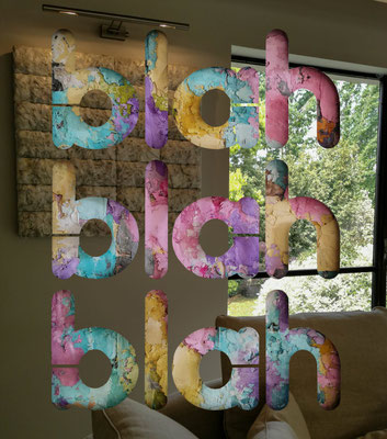 Joseph - BLAH, BLAH, BLAH 60X80cm - inox poli miroir sur mortier chaulé et pigments -Galerie Gabel- Côte d'Azur - Biot
