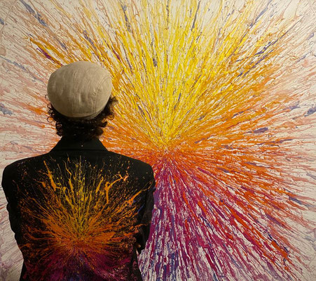 Jérémy Besset, "Explosion" 130X130cm, acrylique sur toile, galerie Gabel, Biot, Côte d'Azur, France