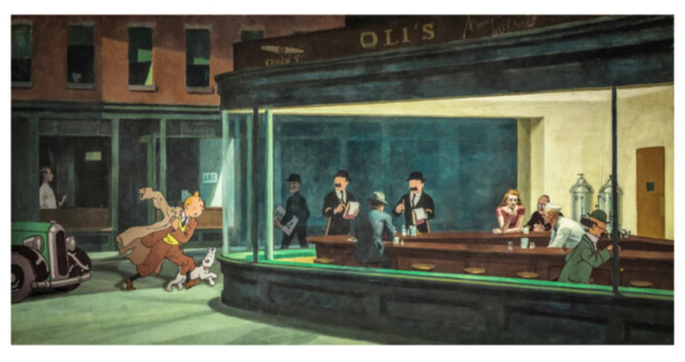 OliR , photomontage, art numérique, 36X64cm, HOPPER'S MISSING MAN, Tirage Fine Art sur Canson Museum, Numéroté sur 30 exemplaires