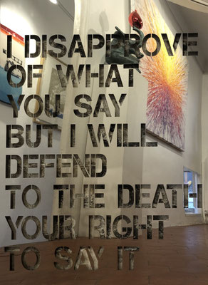 I disapprove of what you say but I will defend to the death your right to say it- 60X80cm - inox poli miroir sur mortier chaulé et pigments-