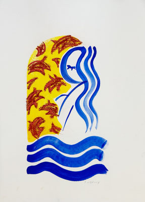 Franck Lebraly, Acrylique et fusain sur papier 44X30cm - Galerie Gabel, Biot, Côte d'Azur