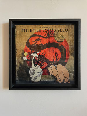 OliR , photomontage, art numérique, tirage 8 ex. vernis sur Dibond dans caisse américaine 29X29cm 180€. Galerie Gabel, Biot
