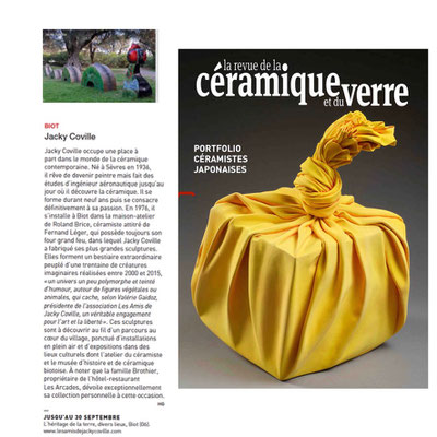 "Jacky Coville, l'héritage de la terre", exposition à Biot, jusqu'à fin septembre.Article de La Revue de la Céramique et du Verre, sept/oct 2022