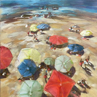 Clothilde Lasserre- "Parasol en arc-en-ciel", huile et pastel sur toile 60X60cm 2023-Galerie Gabel-Biot-France
