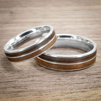 Eheringe aus Silber mit 2 Hölzer nach Wahl (hier Nuss & Kirsch | 5+6mm