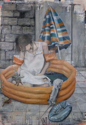 Lydia Balke "I don ́t paint. I stare", 2022, Öl, 180 x 125 cm, Acryl auf Stoffresten