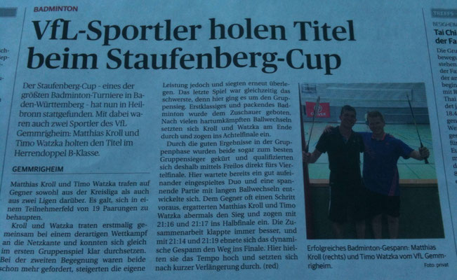 Bericht Staufenberg-Cup Heilbronn 2015