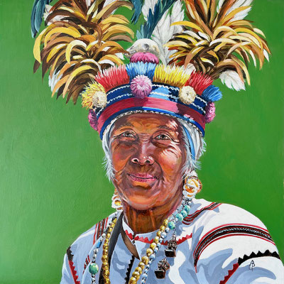 Ibaloi tribeswoman, northern Philippines - Acrylic on Ampersand board, 12 x 12 inches (30 x 30 cm). Special Merit, Light Space & Time international Figurative Competition May 2023ig