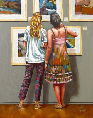 Gallery girls - Oil on MDF, 10 x 8 inches (26 x 20 cm).  Private client.