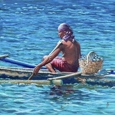 A good day's catch, The Philippines - Acrylic 12 x 12 inches (30 x 30 cm). Special Merit in Light Space & Time worldwide All Women competition 2023