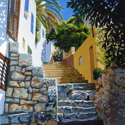 Sunlight, steps and stones - Acrylic, 16 x 16 inches (40 x 40 cm) - Sold at Mall Galleries exhibition