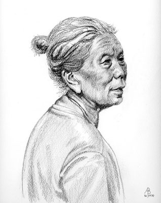 Elderly woman, Bali - Graphite, 10 x 8 inches (25 x 20 cm)