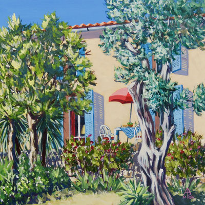 Lunch will be on the terrace - Acrylic, 12 x 12 inches (30 x 30 cm).  Sold through London exhibition