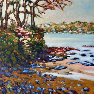 Winter, Helford River, Cornwall - Oil on canvas board, 12 x 12 inches (30 x 30 cm).  