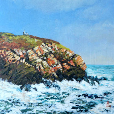 The Huer's hut, Cadgwith, South Cornwall - Acrylic on card, 8 x 8 inches (20 x 20 cm).  