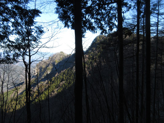 進んでいくと岩峰が突端にむかい連続している　修験の山っぽい