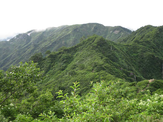 明日辿る山稜　見るより実際は険しく厳しい登山道でした