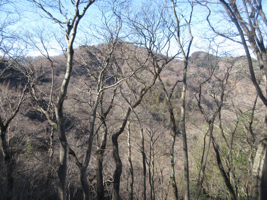 下山開始　上部は登山道が谷側に傾いているし、浮石だらけなので慎重に下る