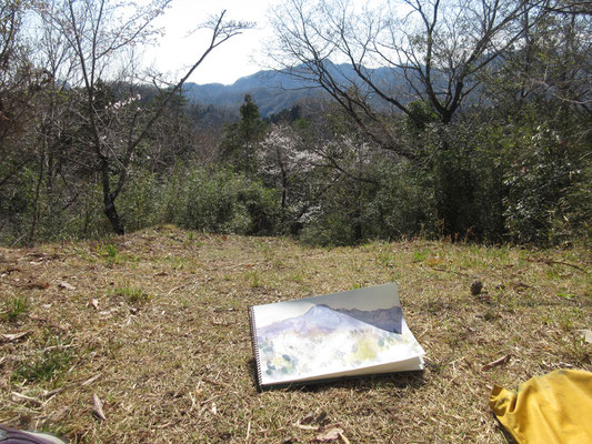 そこで描いたのは、湖とは違う方向の中央沿線の高柄山