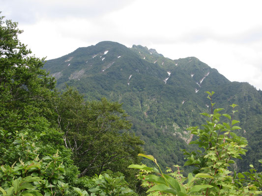 ベンチのある場所から見た八海山 大日岳に続く岩がよく見える