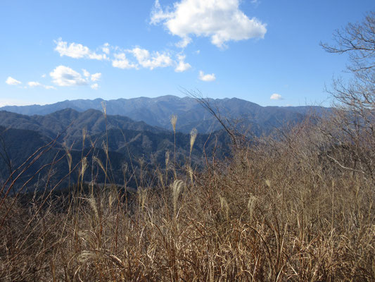 経ヶ岳まで登ると、丹沢主脈の稜線が見える 正面には丹沢山、奥にはちょこんと丹沢最高峰の蛭ヶ岳の頭も見える