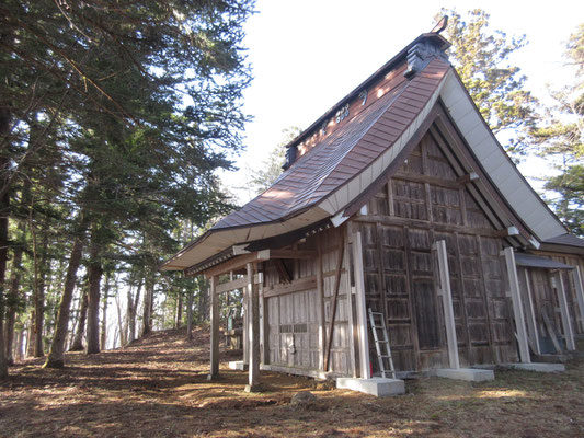 神社は鉄骨で補強がされ、修繕の手が行き届いていた