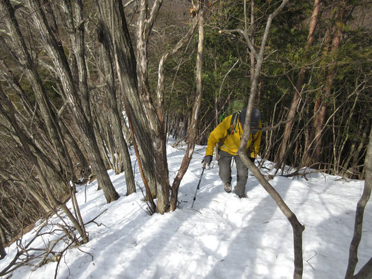 こんな急登もあり…　かなりの積雪だが、まず人も入らない場所なのでザクザクとアイゼンなしで問題なく行く