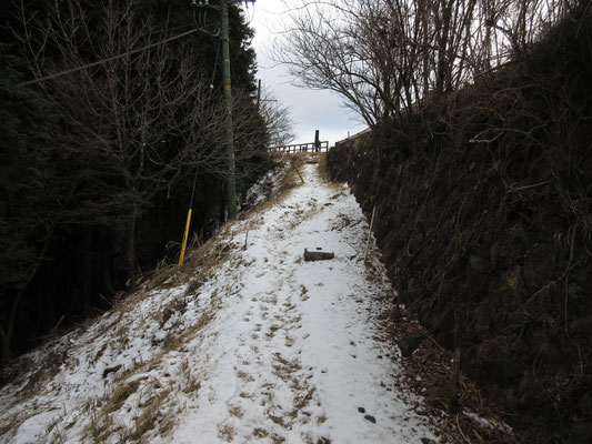 積もっていると言うほどではないが、ちょっと雪山もどきの雰囲気　行く手に稜線部が見える