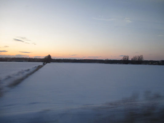 夕暮れの斜里町の雪原