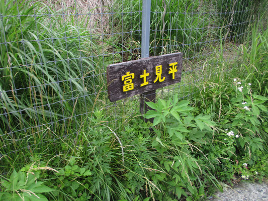 途中にはこんな看板が…　地元の人が作ったのか、晴れていれば谷の合間からきっと富士山が見えるのだろう