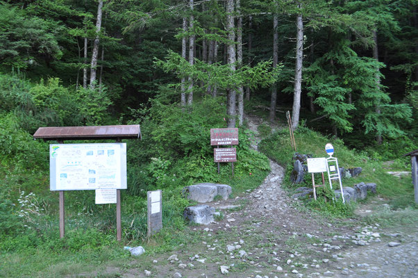 鳥倉林道の駐車場から50分ほど歩くと登山口に到着　